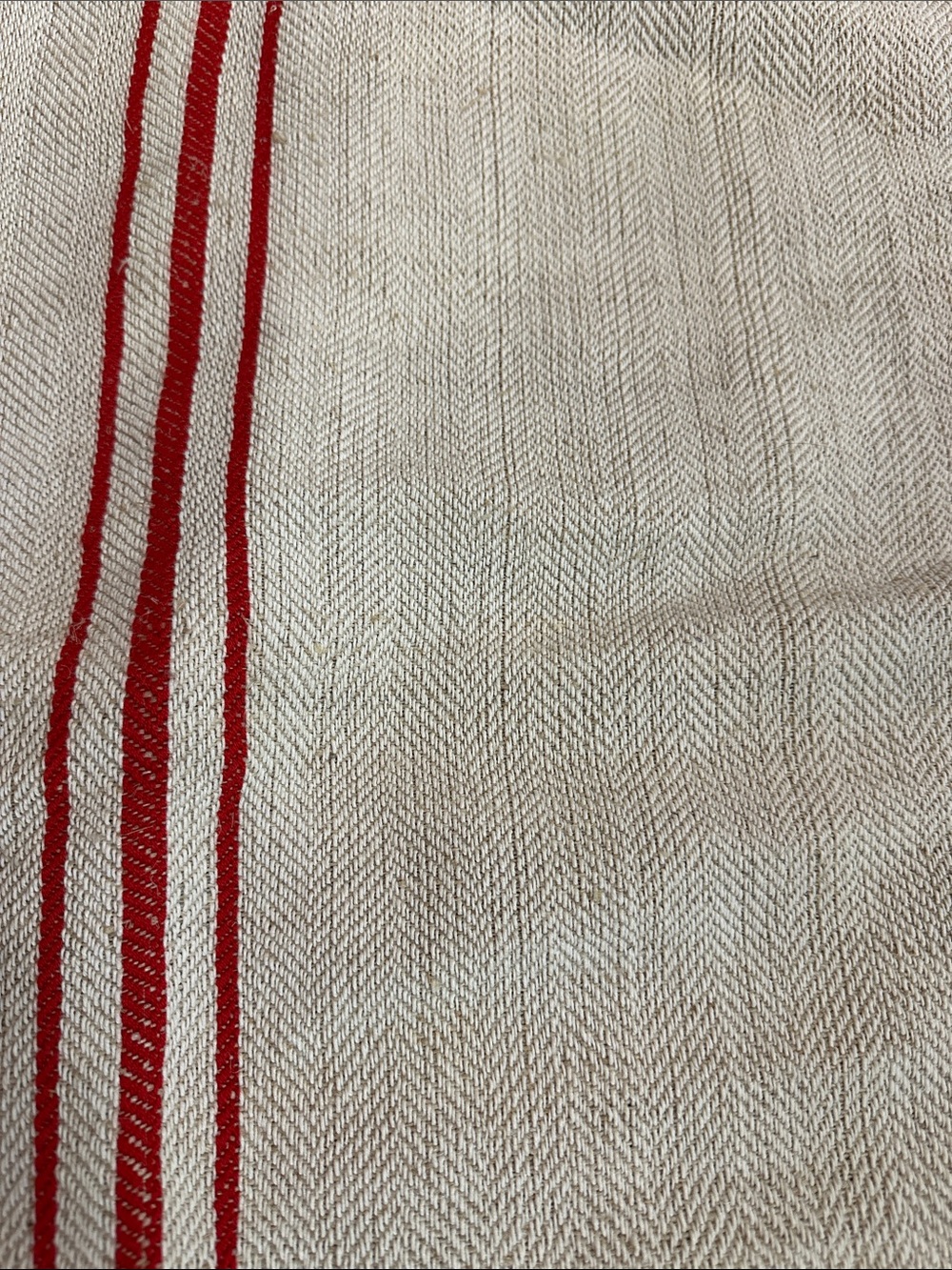 Antique French European Grain Sack Linen Hemp Fabric Red Stripe - Picture 2 of 7